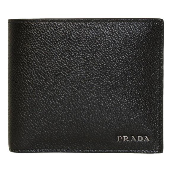 Prada Black Navy Vitello Micro Grain Leather Bifold - Picture 1 of 8
